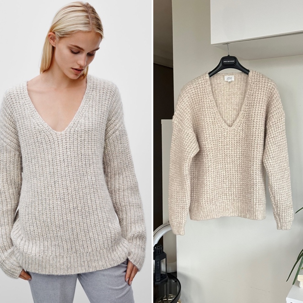 Aritzia Wilfred Belmont Wool Cream new Alpaca V-Neck Knit Sweater Rare Size M
